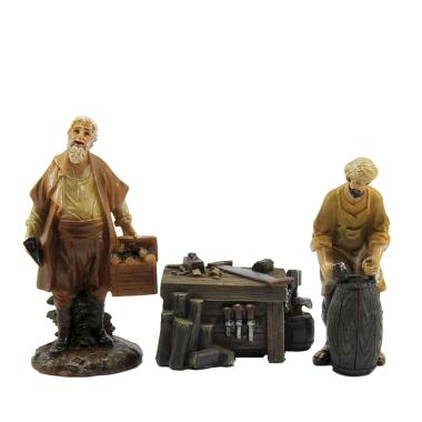 Statua cm.13 Falegnami con Banco Set pz.3 | Rossi Rosa