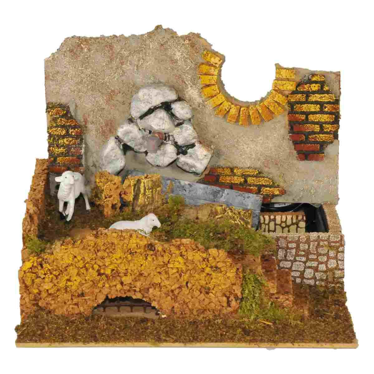 Fontana Elettrica con Pecore e Scalinata cm.24x21x19 | Rossi Rosa