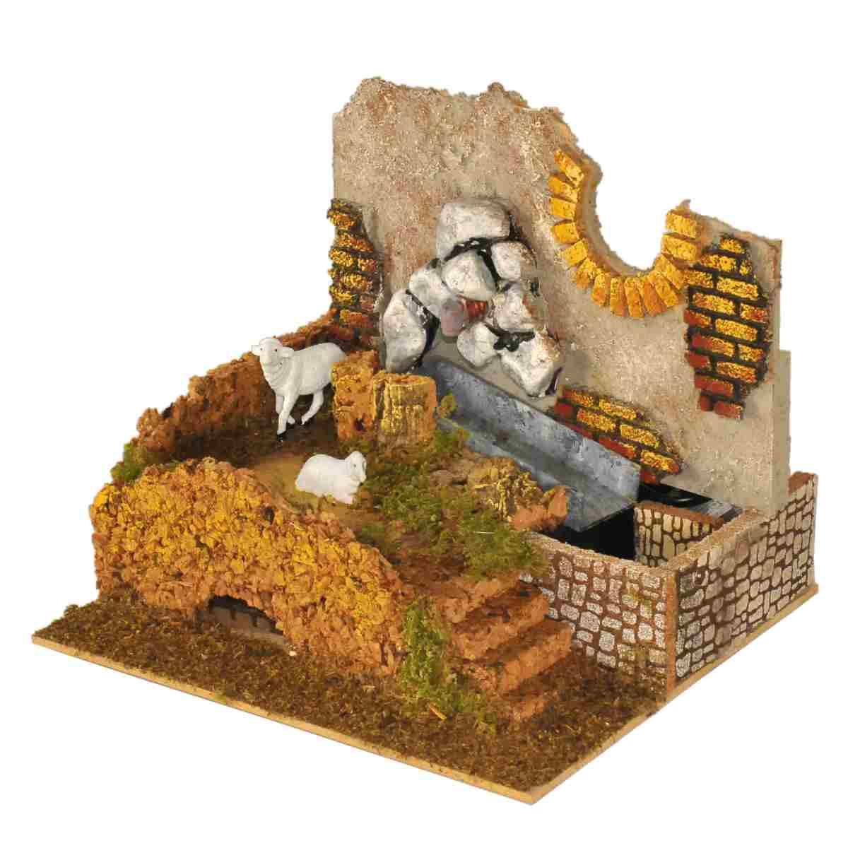 Fontana Elettrica con Pecore e Scalinata cm.24x21x19 | Rossi Rosa