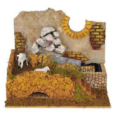 Fontana Elettrica con Pecore e Scalinata cm.24x21x19 | Rossi Rosa