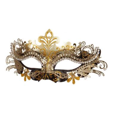 Maschera Viso Metallo Veneziana Nera Oro |Orlob