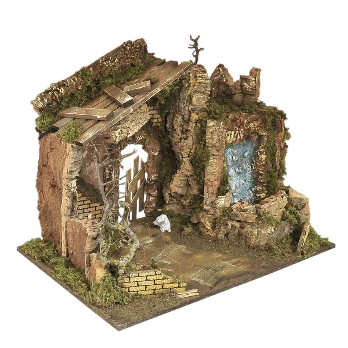 Capanna Legno con Luci Cascata cm.60x34x43 | Rossi Rosa