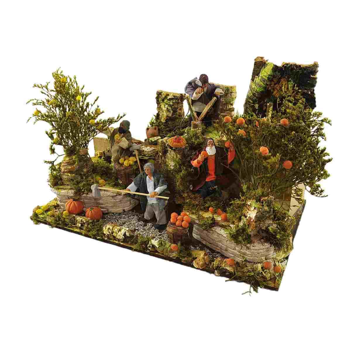 Contadini con 4 Figure in Movimento cm.50x27x32 | Rossi Rosa