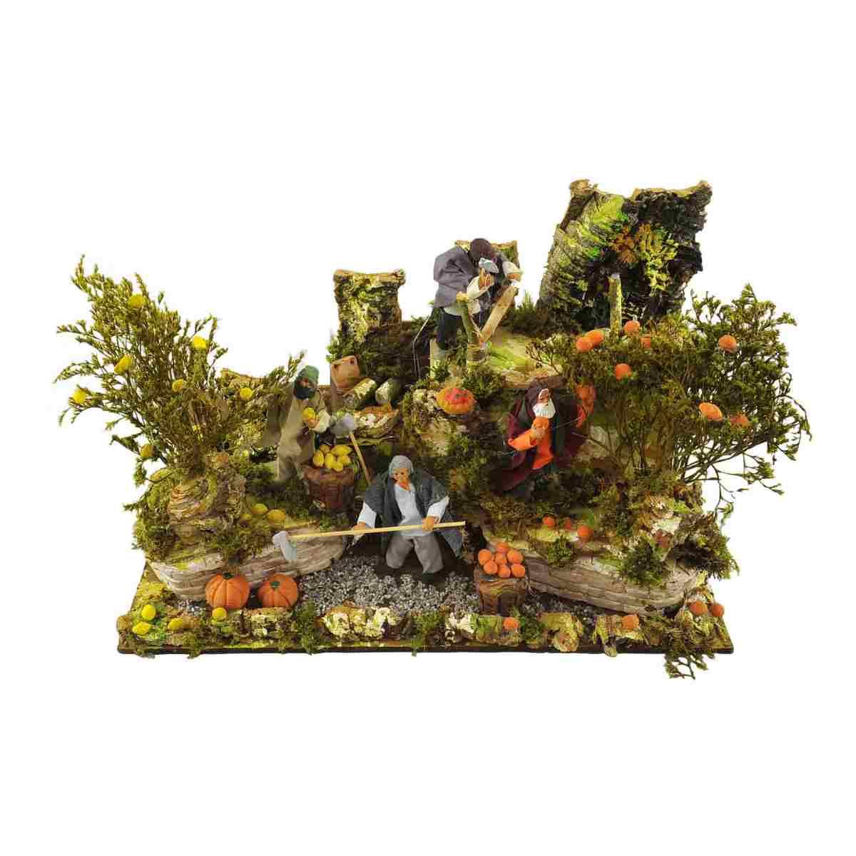 Contadini con 4 Figure in Movimento cm.50x27x32 | Rossi Rosa