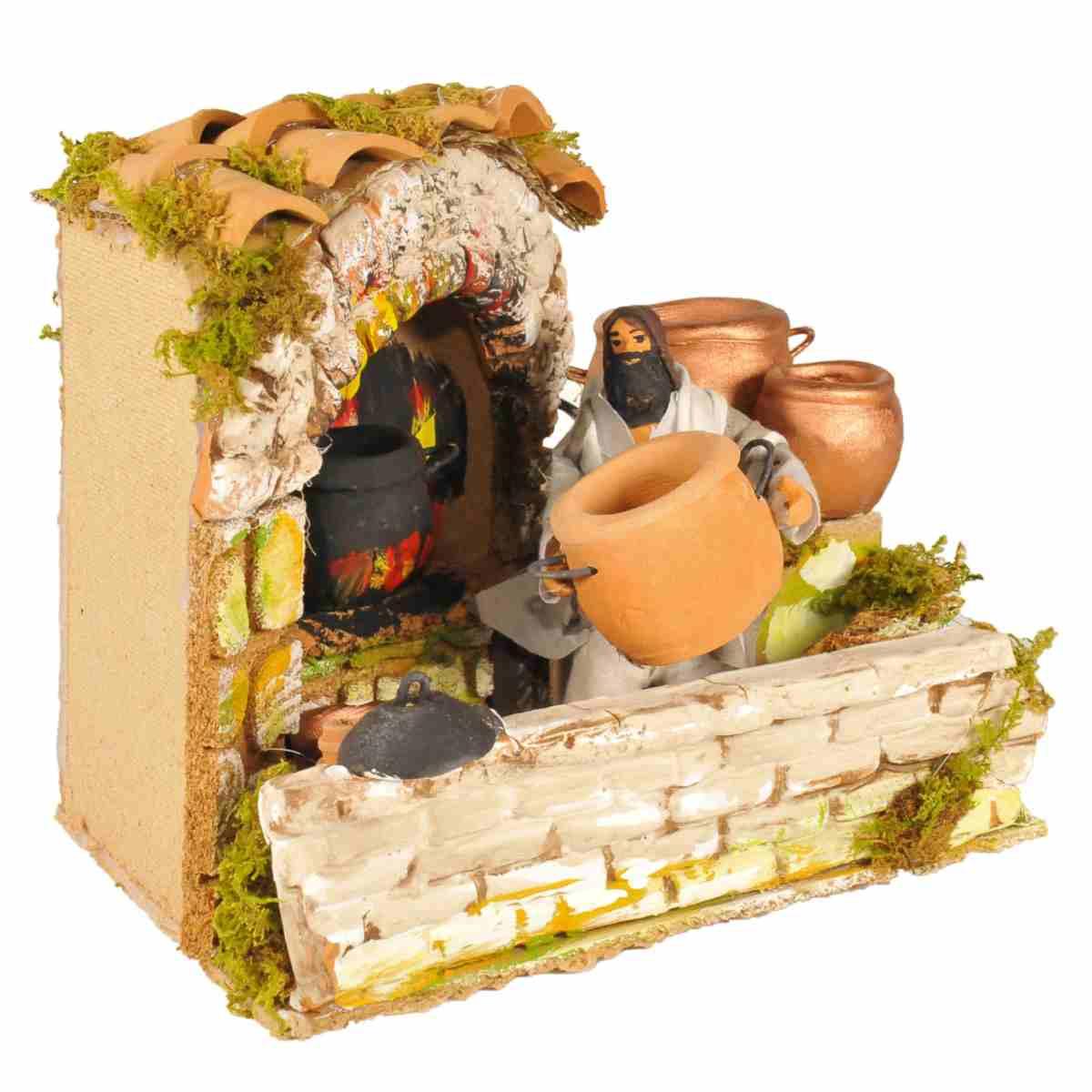 Statua con Movimento - Pastore Uomo Che Cucina cm.20 | Rossi Rosa