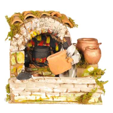 Statua con Movimento - Pastore Uomo Che Cucina cm.20 | Rossi Rosa