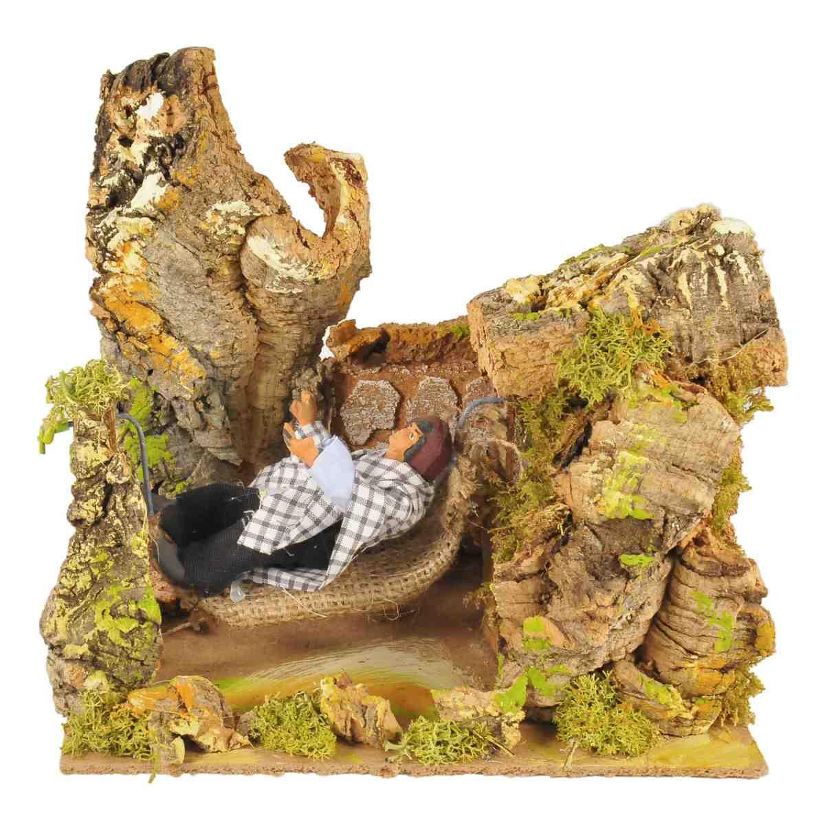 Statua con Movimento - Pastore che Dorme sull'Amaca cm.20 | Rossi Rosa