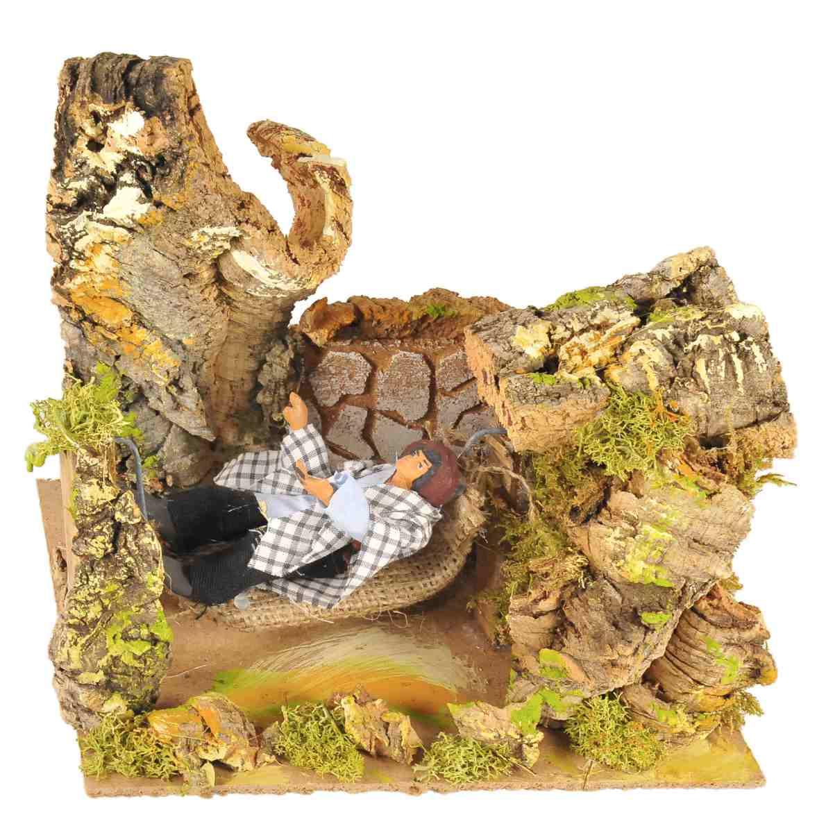 Statua con Movimento - Pastore che Dorme sull'Amaca cm.20 | Rossi Rosa