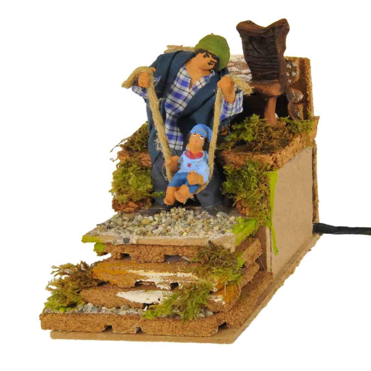 Statua con Movimento - Uomo con Bimbo cm.10 | Rossi Rosa