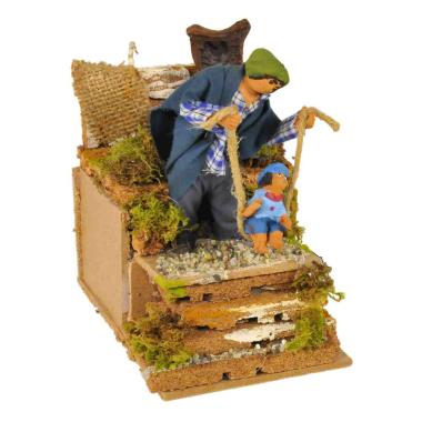 Statua con Movimento - Uomo con Bimbo cm.10 | Rossi Rosa