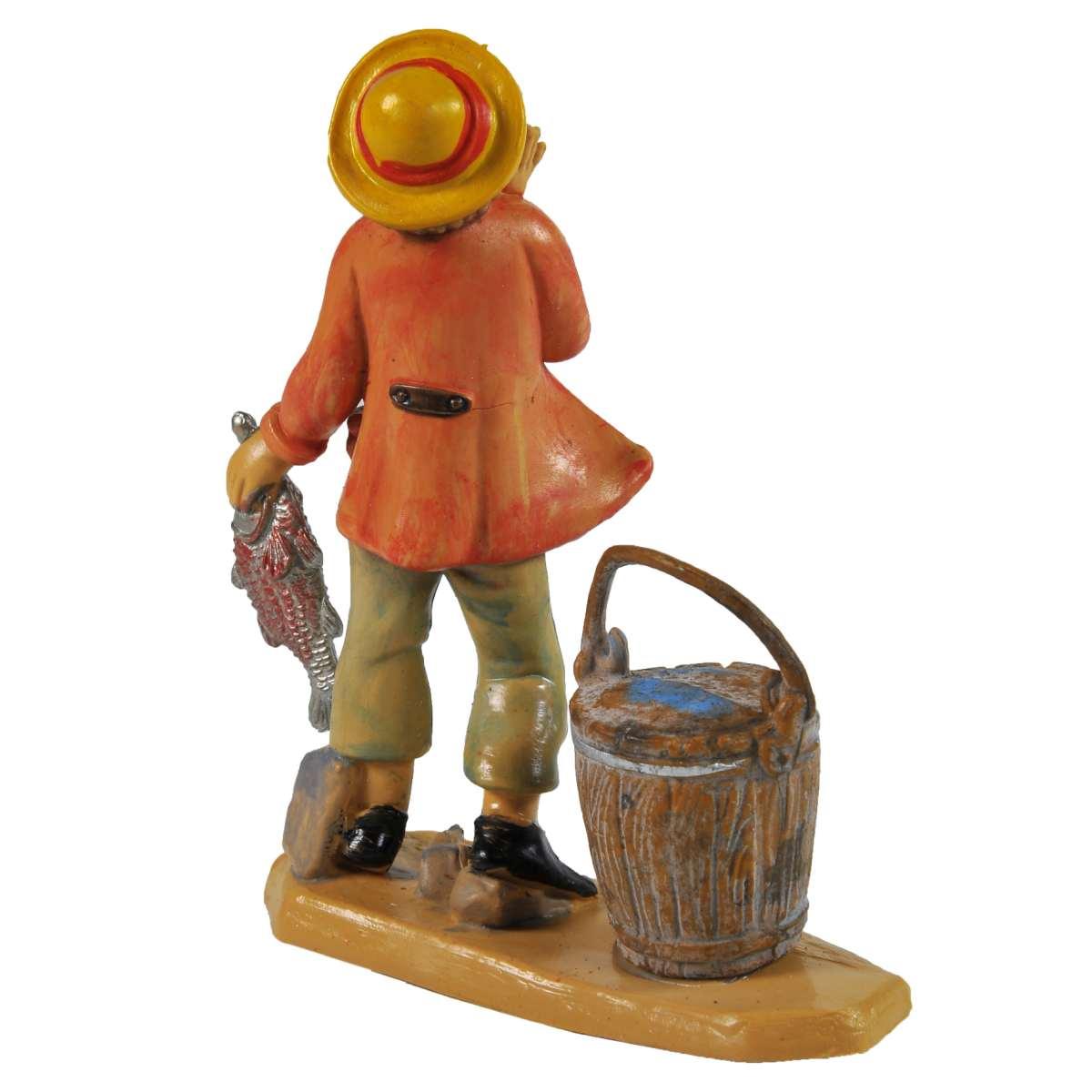 Statua cm.10 Pescivendolo con Secchio e Pesce | Rossi Rosa