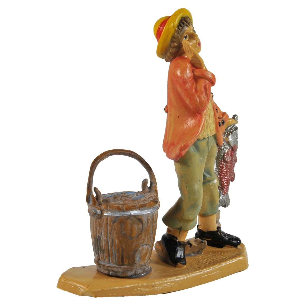 Statua cm.10 Pescivendolo con Secchio e Pesce | Rossi Rosa