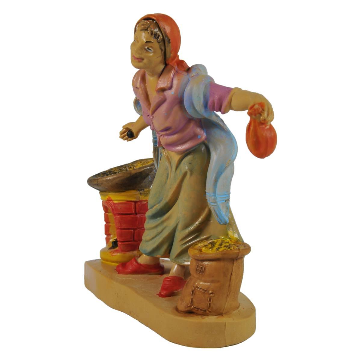 Statua cm.10 Castagnaia con Braciere e Sacco | Rossi Rosa