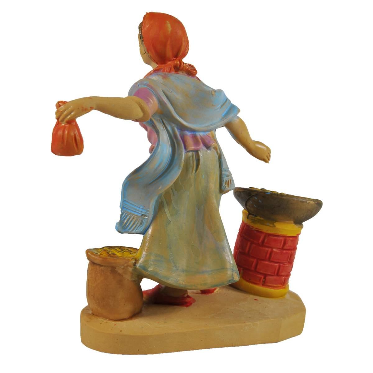 Statua cm.10 Castagnaia con Braciere e Sacco | Rossi Rosa