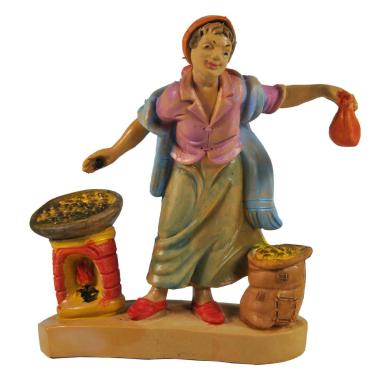 Statua cm.10 Castagnaia con Braciere e Sacco | Rossi Rosa