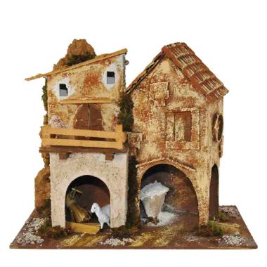 Casetta con Stalla e Rimessaggio cm.28x15x24 | Rossi Rosa