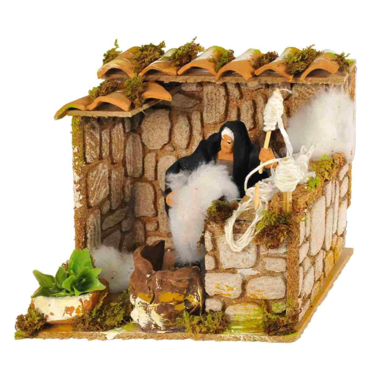 Statua con Movimento - Filatore cm.12 della Ruota cm.20x14x16 | Rossi Rosa