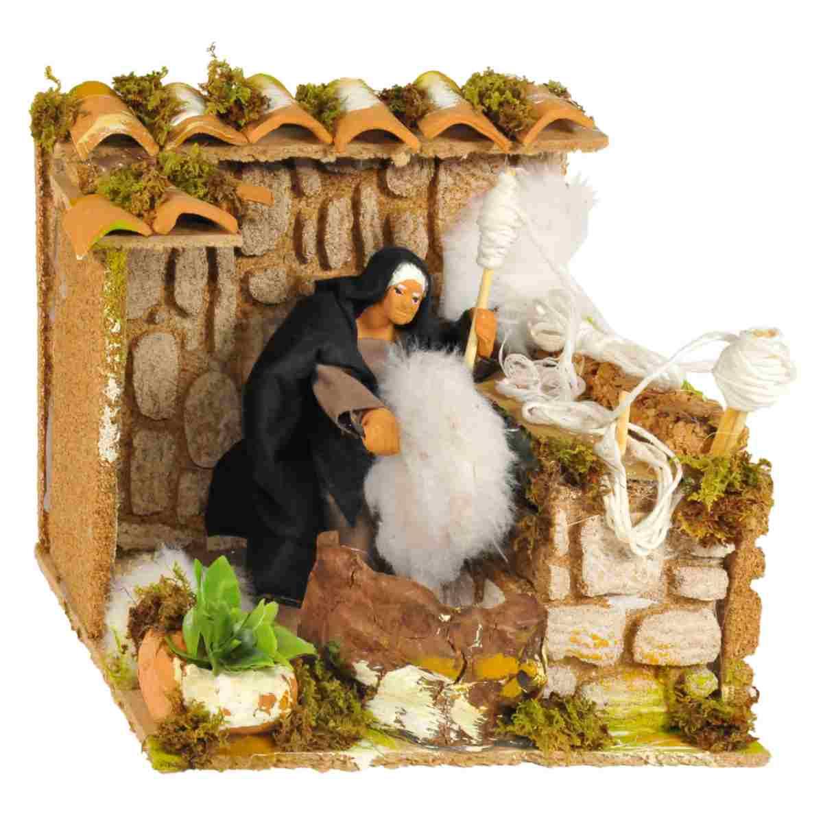 Statua con Movimento - Filatore cm.12 della Ruota cm.20x14x16 | Rossi Rosa