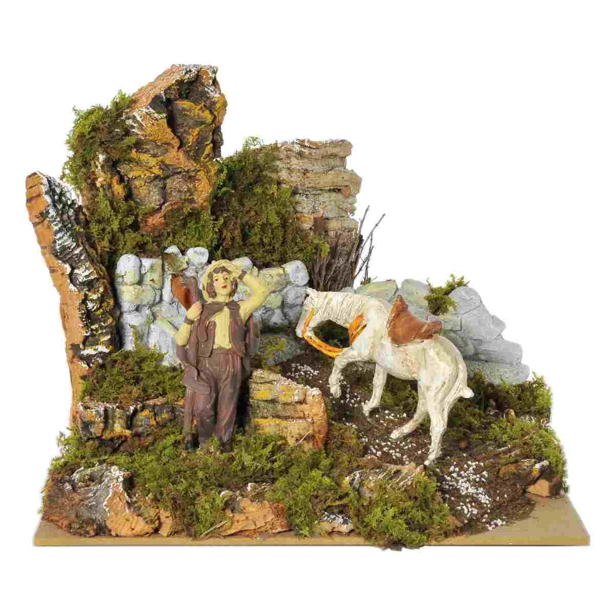 Fontana Elettrica con Cavallo e Pastore cm.24x22x20 | Rossi Rosa