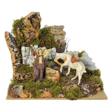 Fontana Elettrica con Cavallo e Pastore cm.24x22x20 | Rossi Rosa