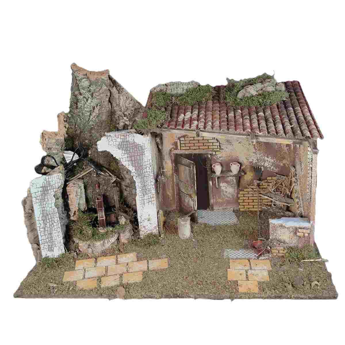 Capanna Legno con Mulino Acqua e Luce cm.76x40x55 | Rossi Rosa