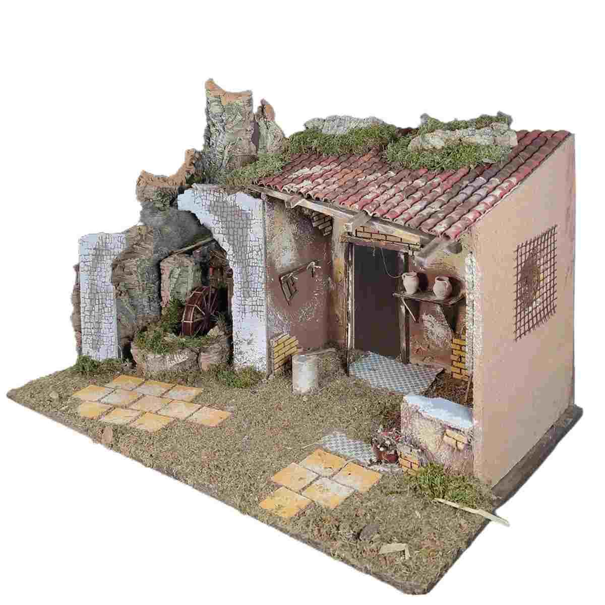 Capanna Legno con Mulino Acqua e Luce cm.76x40x55 | Rossi Rosa