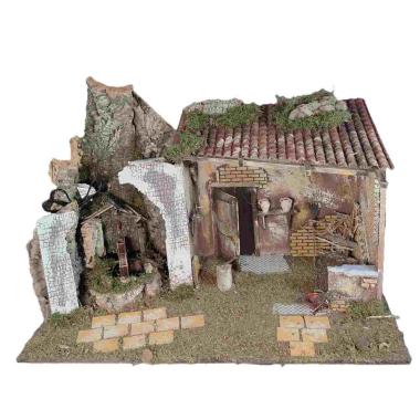 Capanna Legno con Mulino Acqua e Luce cm.76x40x55 | Rossi Rosa