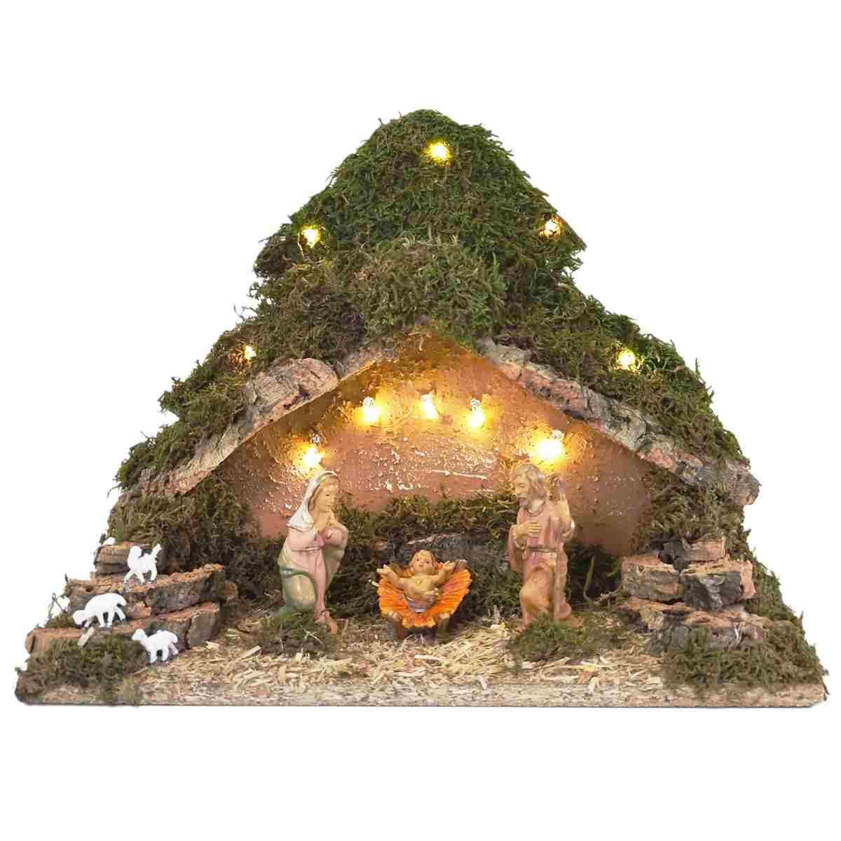 Capanna Legno con Luci Batteria Nativit cm.33x14x25 | Rossi Rosa