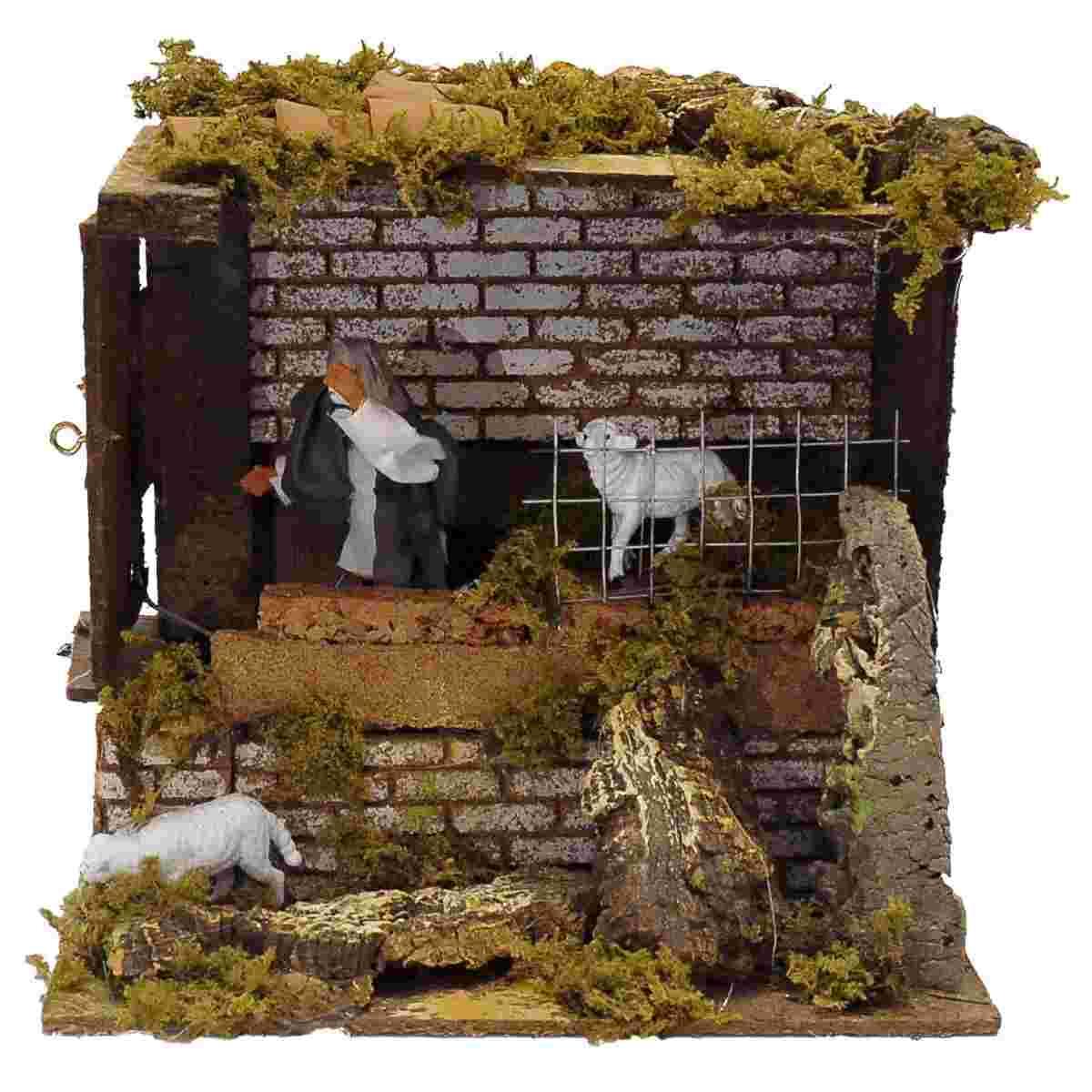 Statua con Movimento - Pastore con Pecore cm.10 | Rossi Rosa