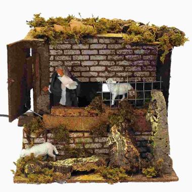 Statua con Movimento - Pastore con Pecore cm.10 | Rossi Rosa