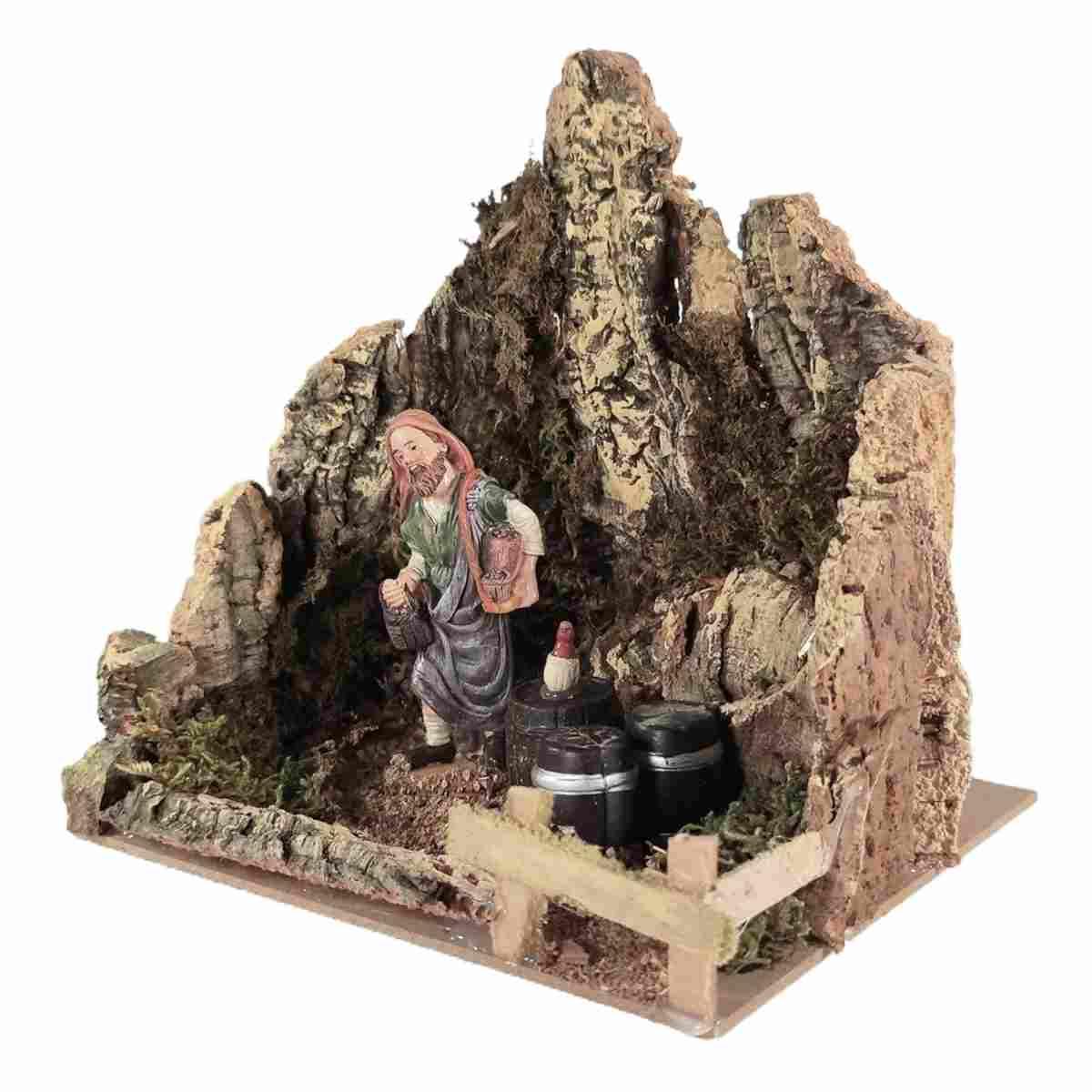 Ambientazione Pastore con Botti cm.20x14x19 | Rossi Rosa
