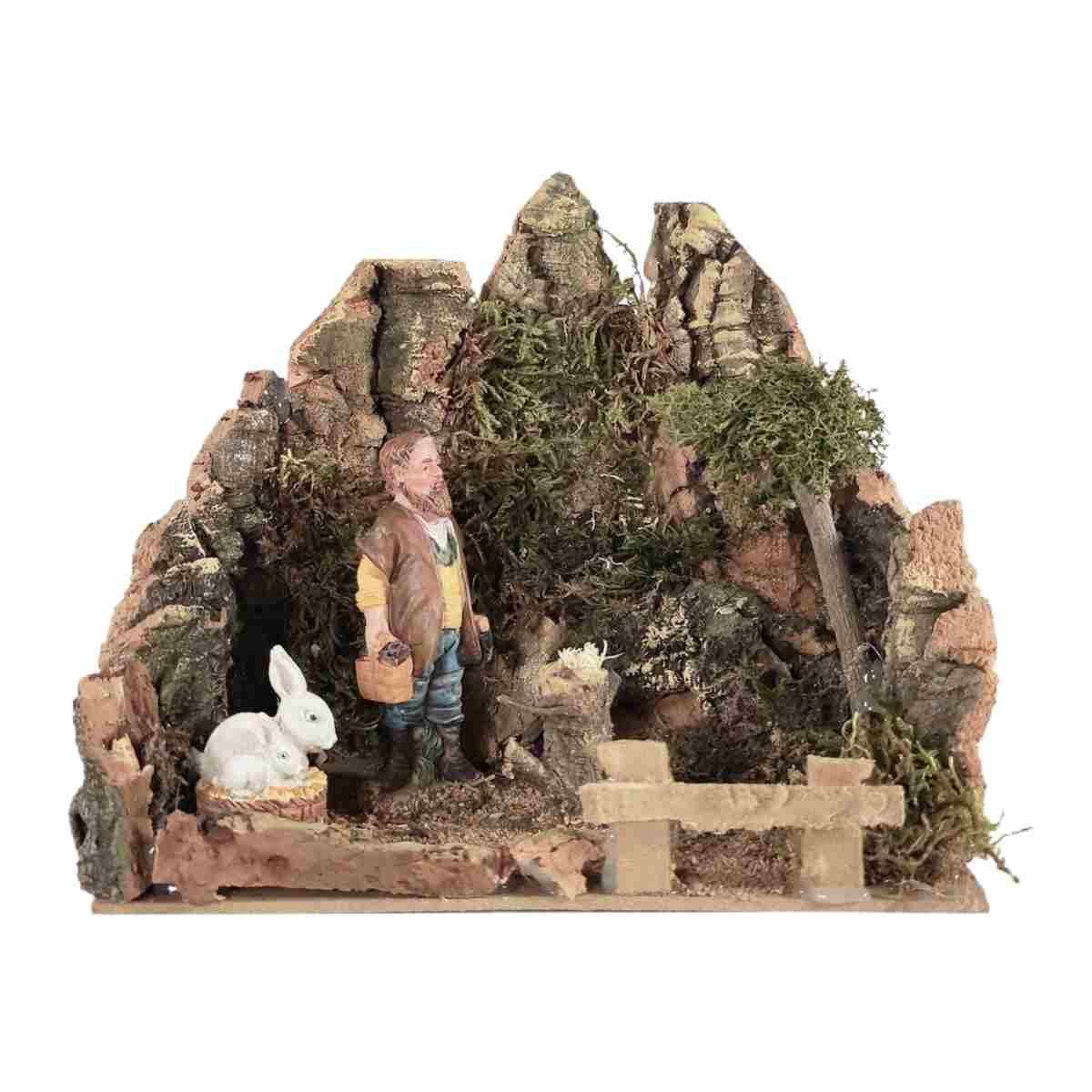 Ambientazione Pastore con Conigli cm.20x14x19 | Rossi Rosa