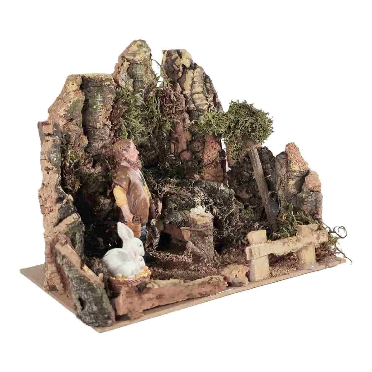 Ambientazione Pastore con Conigli cm.20x14x19 | Rossi Rosa