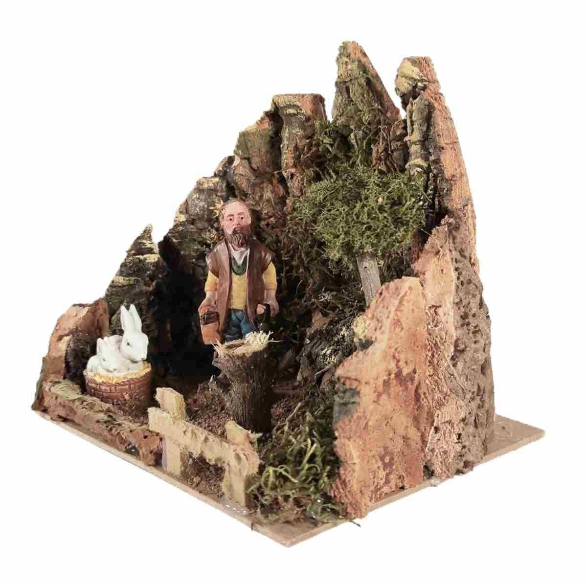 Ambientazione Pastore con Conigli cm.20x14x19 | Rossi Rosa