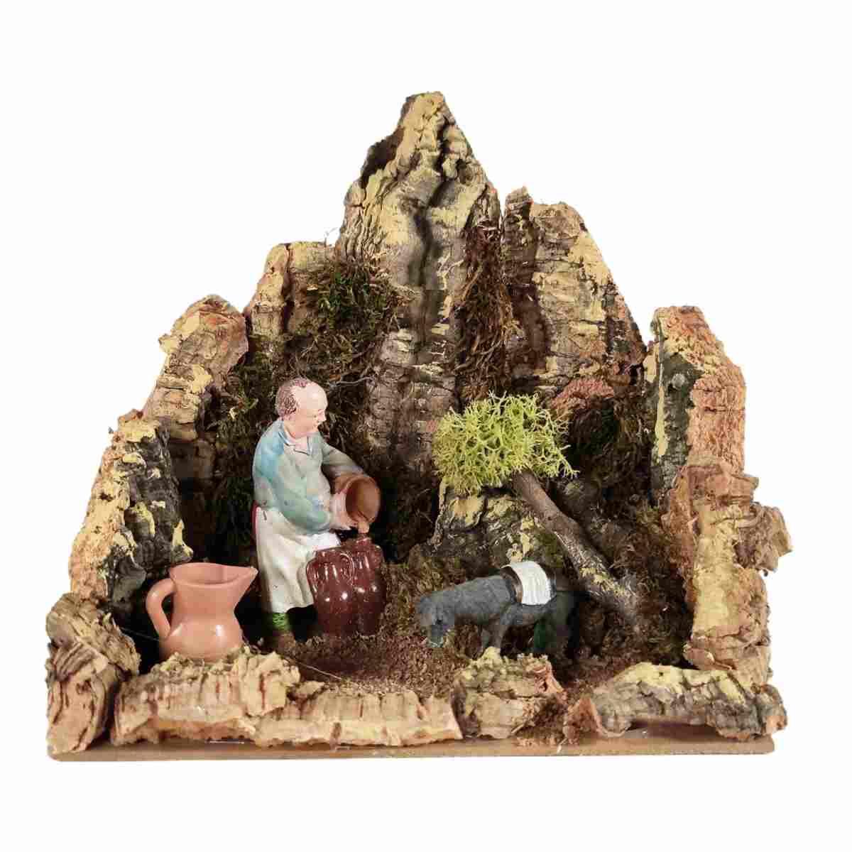 Ambientazione con Oste con anfore e asino cm.20x14x19 | Rossi Rosa