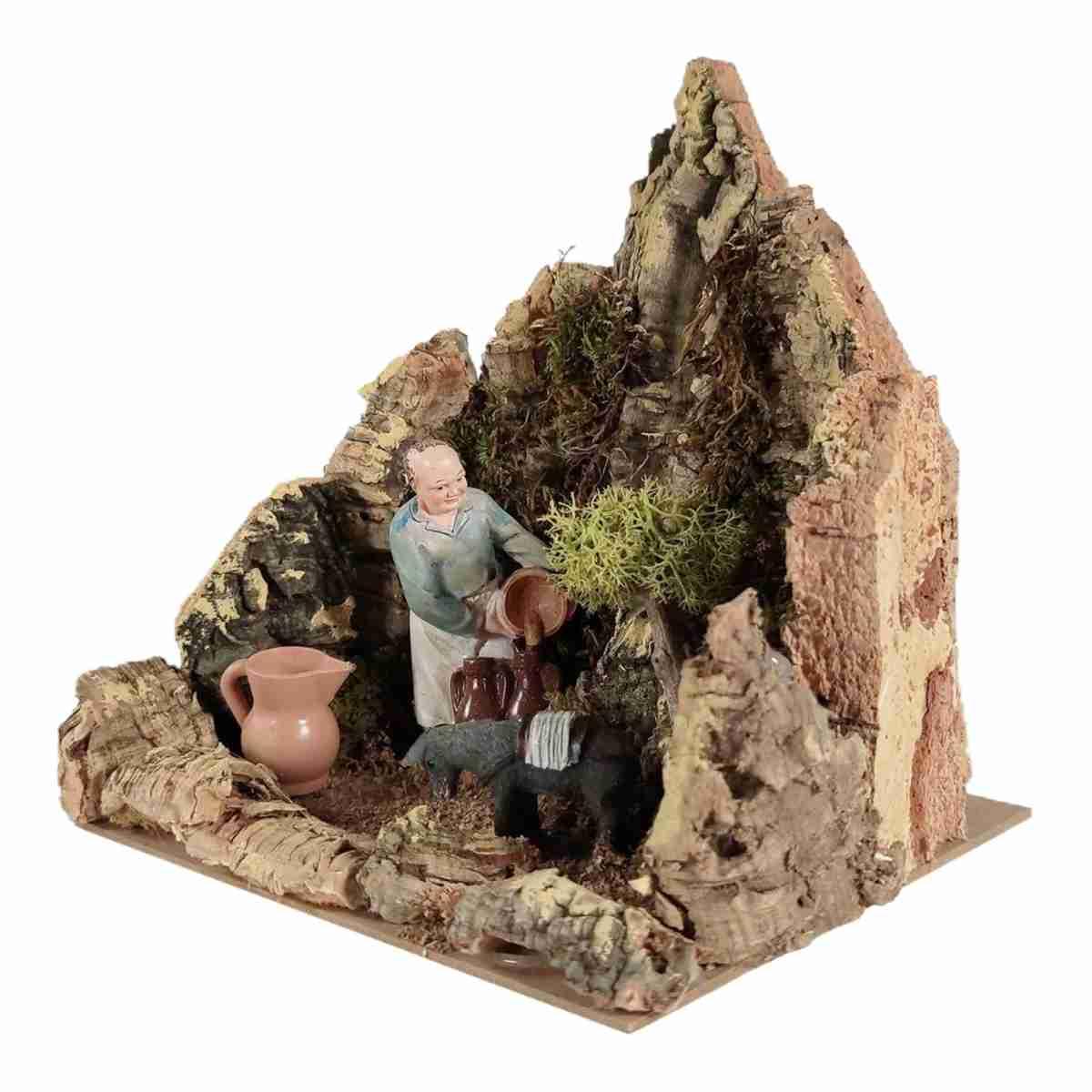 Ambientazione con Oste con anfore e asino cm.20x14x19 | Rossi Rosa