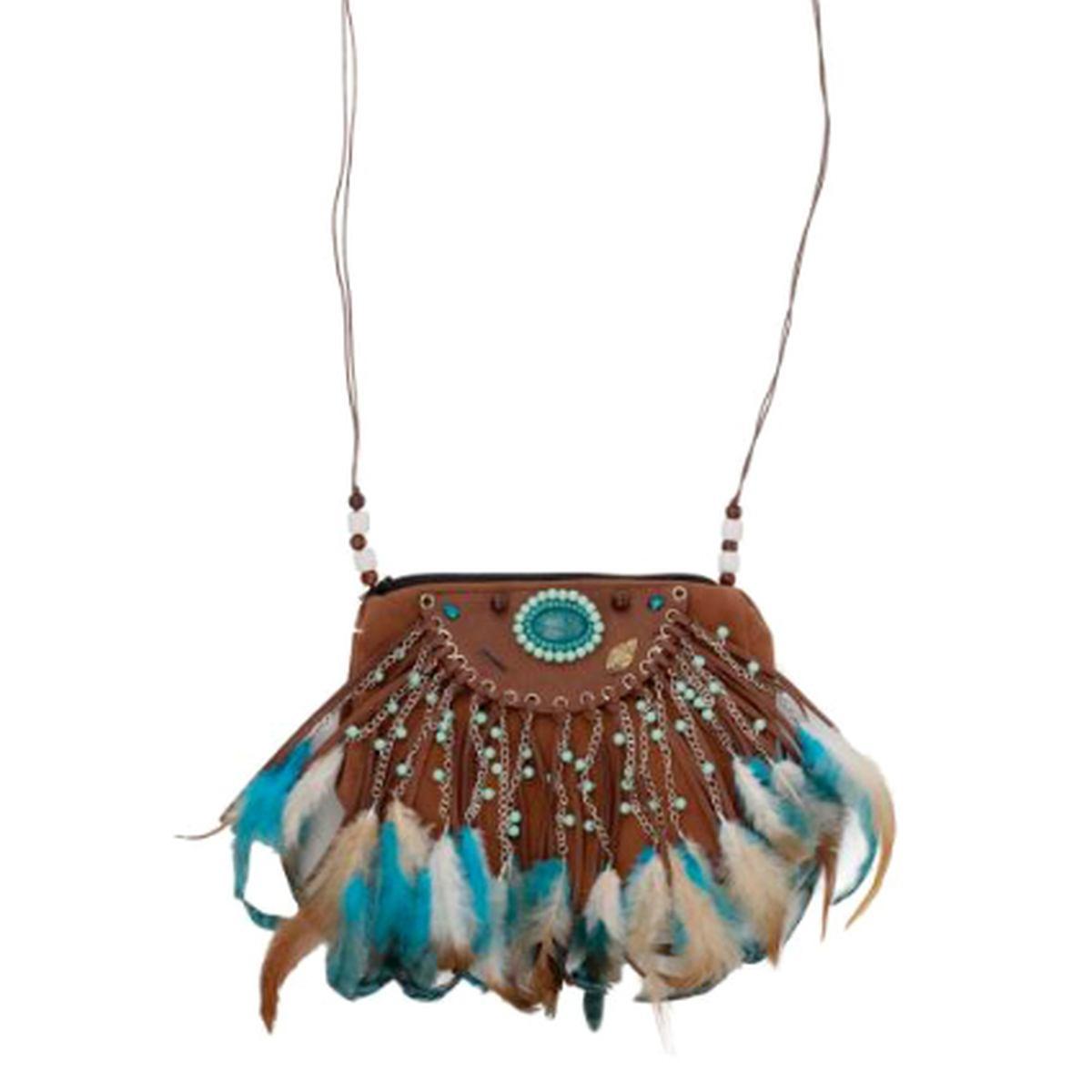 Borsa Indiana con Piume e Perline Turchesi |Orlob