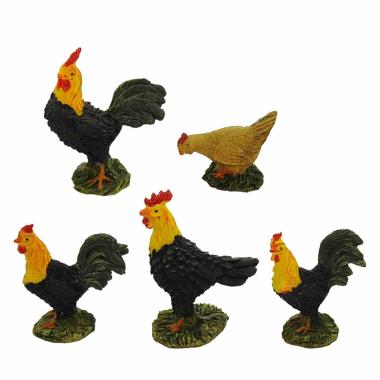 Galli e Galline cm.3/6 Set pz.5 | Rossi Rosa