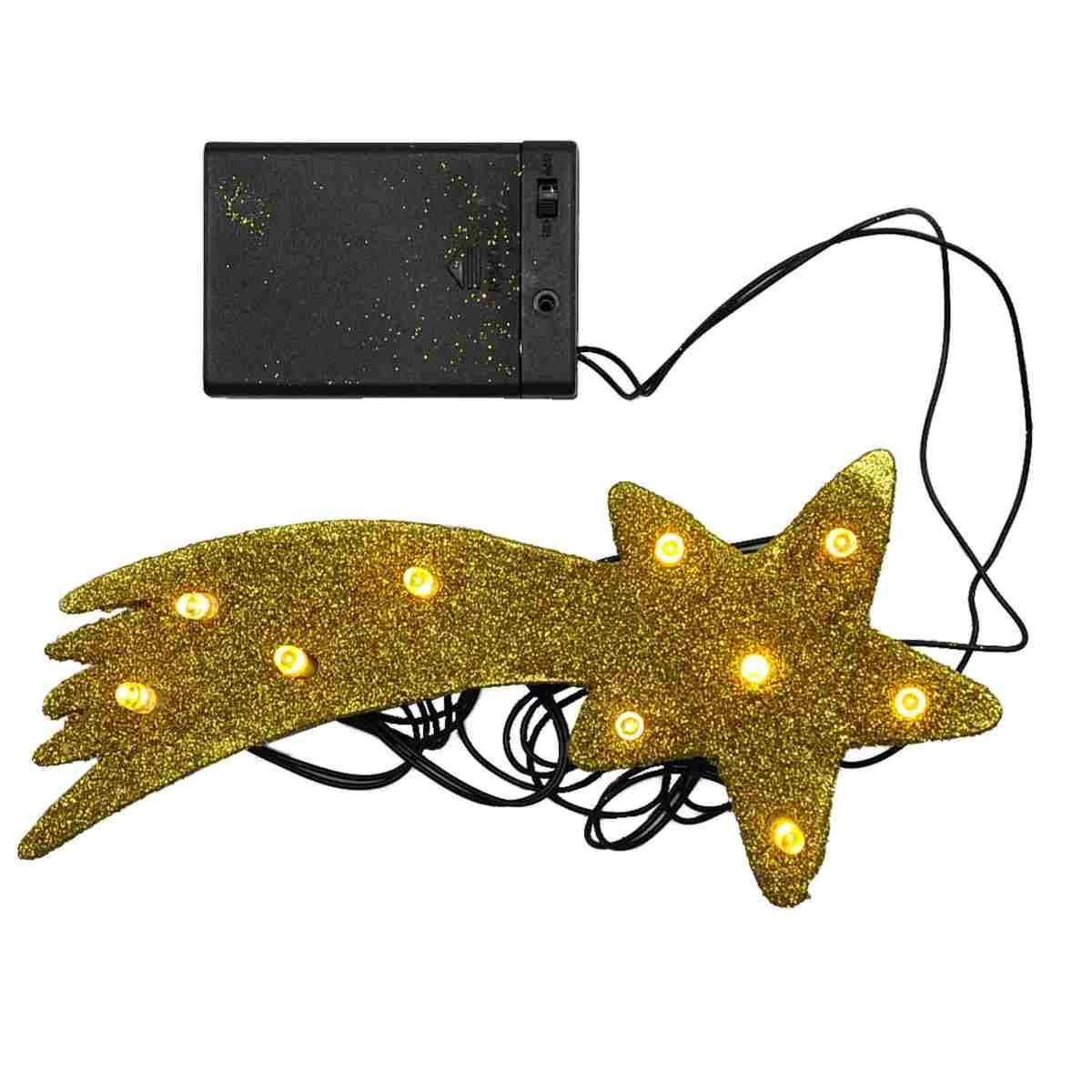 Stella Cometa Oro 10 Led Bianco Caldo Batteria cm.18 | Rossi Rosa