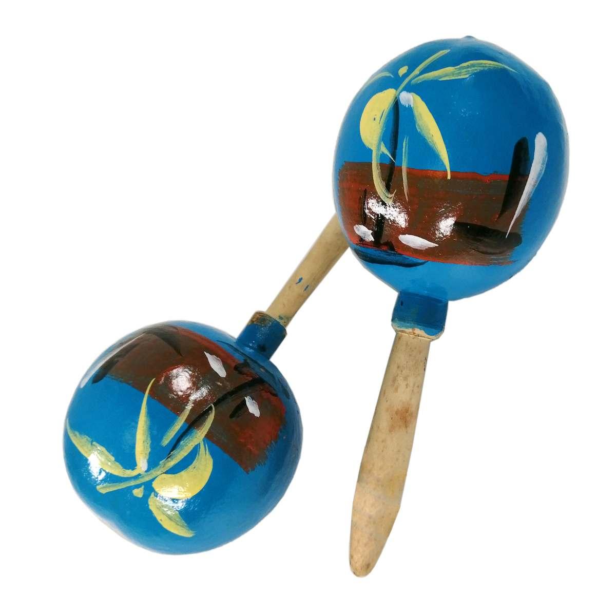 Maracas Legno Azzurre con Decori Set pz.2 |Orlob