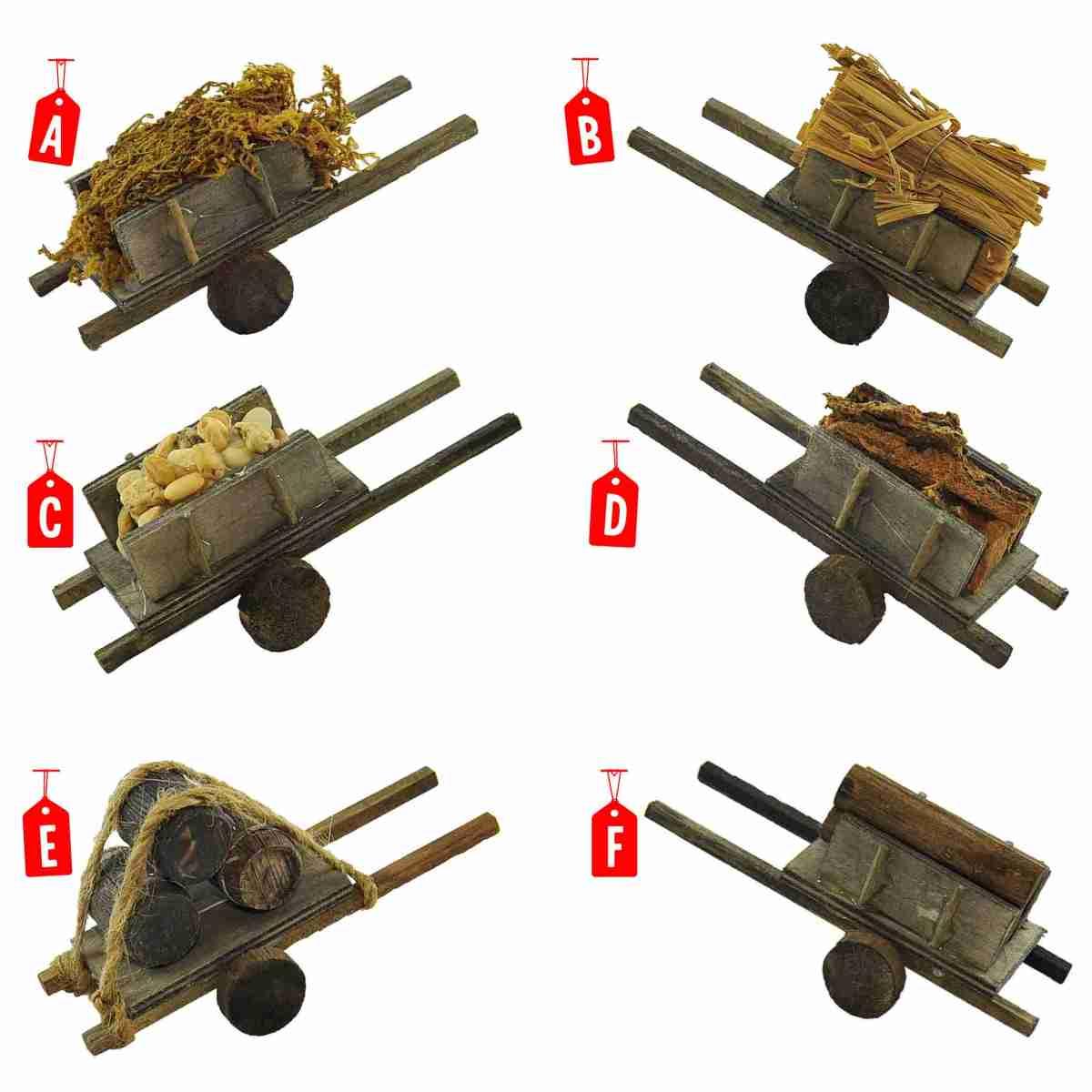 Carretto Legno con 2 Ruote Carico cm.13x6x5 6 Modelli | Rossi Rosa