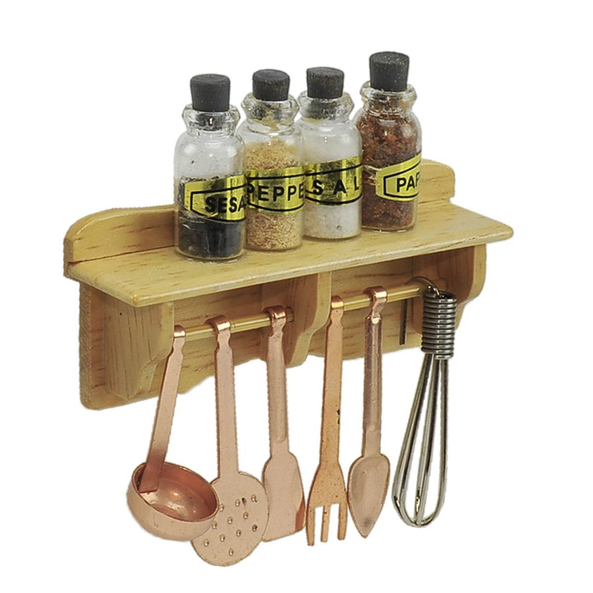 Mensola Legno con Barattoli Spezie e Mestoli in Rame cm.7x8 | Rossi Rosa