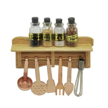 Mensola Legno con Barattoli Spezie e Mestoli in Rame cm.7x8 | Rossi Rosa