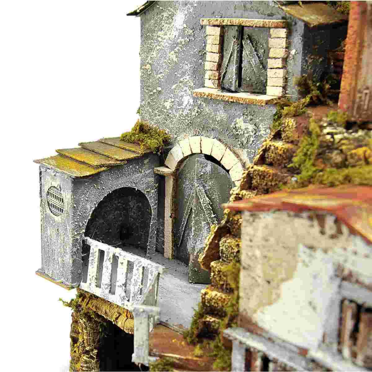 Paesaggio con Luci Capanna Case Scalinata cm.45x52xH69 | Rossi Rosa