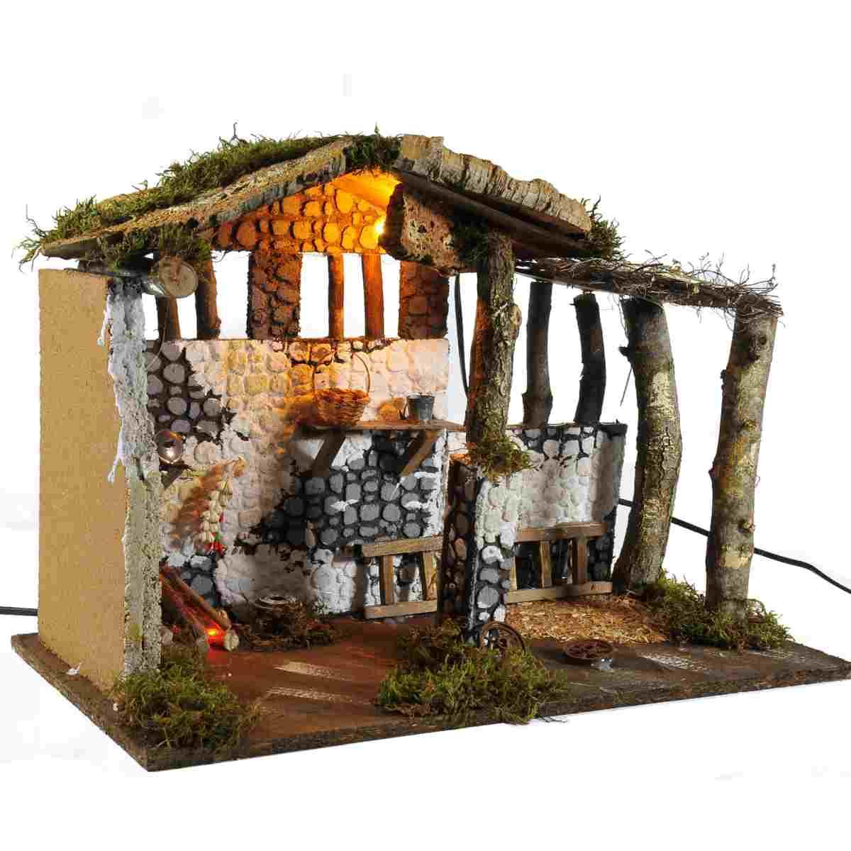 Capanna Legno con Fuoco e Luce cm.50x26x36 | Rossi Rosa