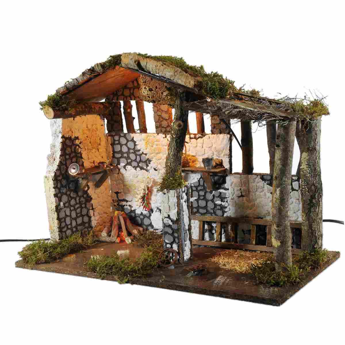 Capanna Legno con Fuoco e Luce cm.50x26x36 | Rossi Rosa