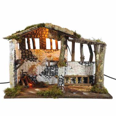 Capanna Legno con Fuoco e Luce cm.50x26x36 | Rossi Rosa