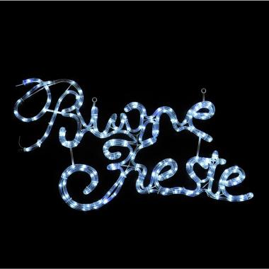 Luci Natale Esterno LED 224 Scritta Buone Feste Bianco cm.83x46 |Moranduzzo