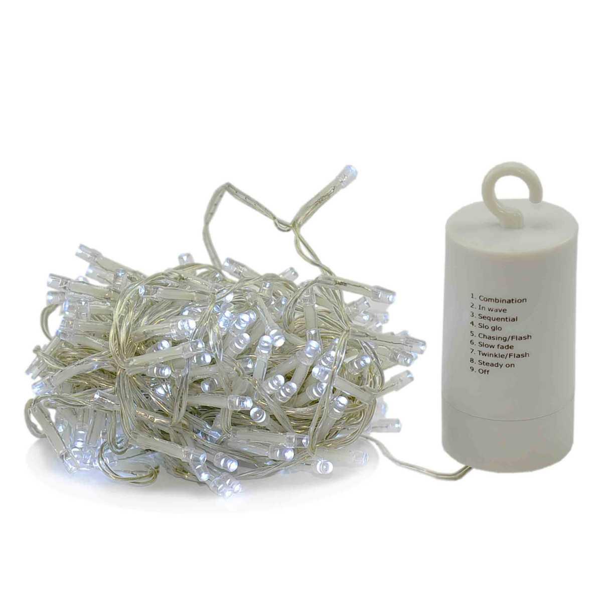 Luci Natale Esterno Batteria LED 180 Bianco Freddo Cavo Trasparente Timer |Moranduzzo