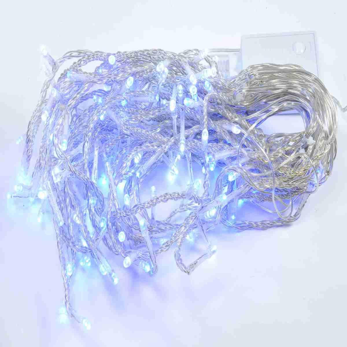 Luci Tenda 160 LED Bianco Freddo Flash Blu Esterno cm.400xh30